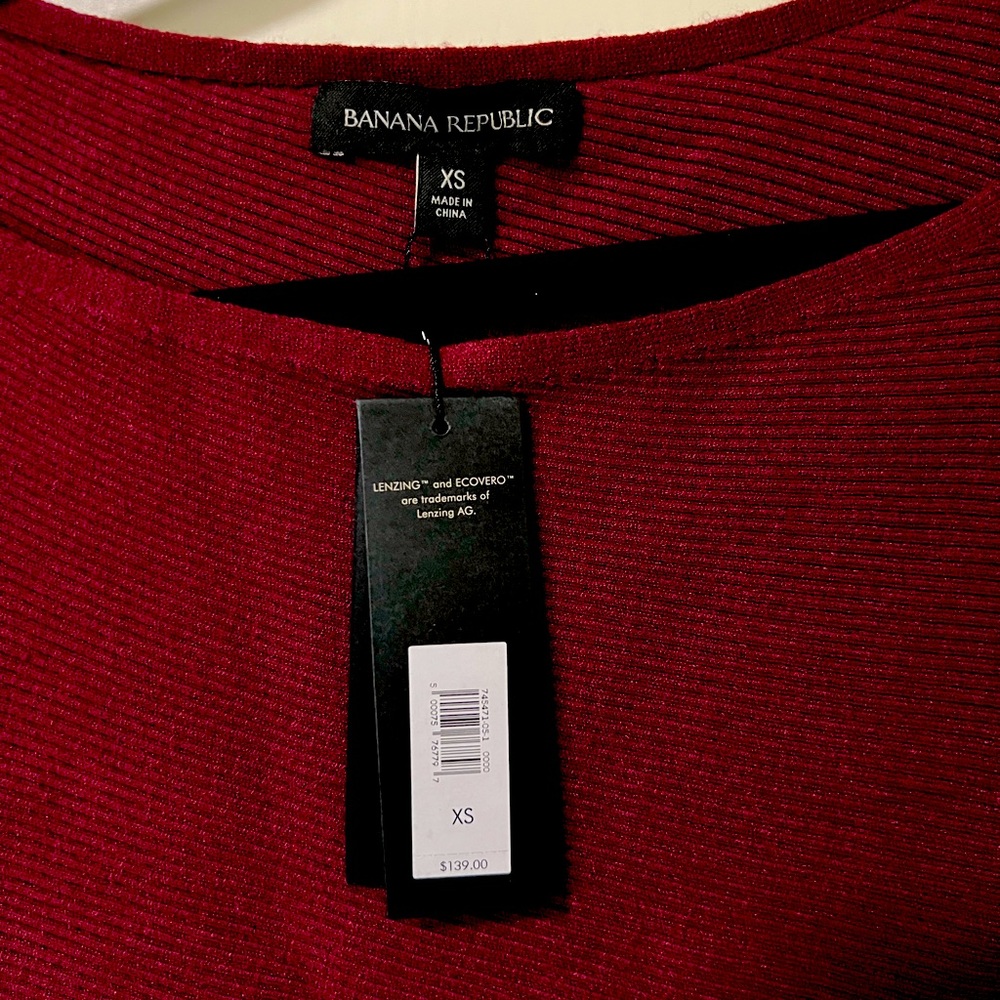 🆕 Banana Republic Off-Shoulder Serene Sweater Dress. Burgandy/Red. XS. - Picture 2 of 4